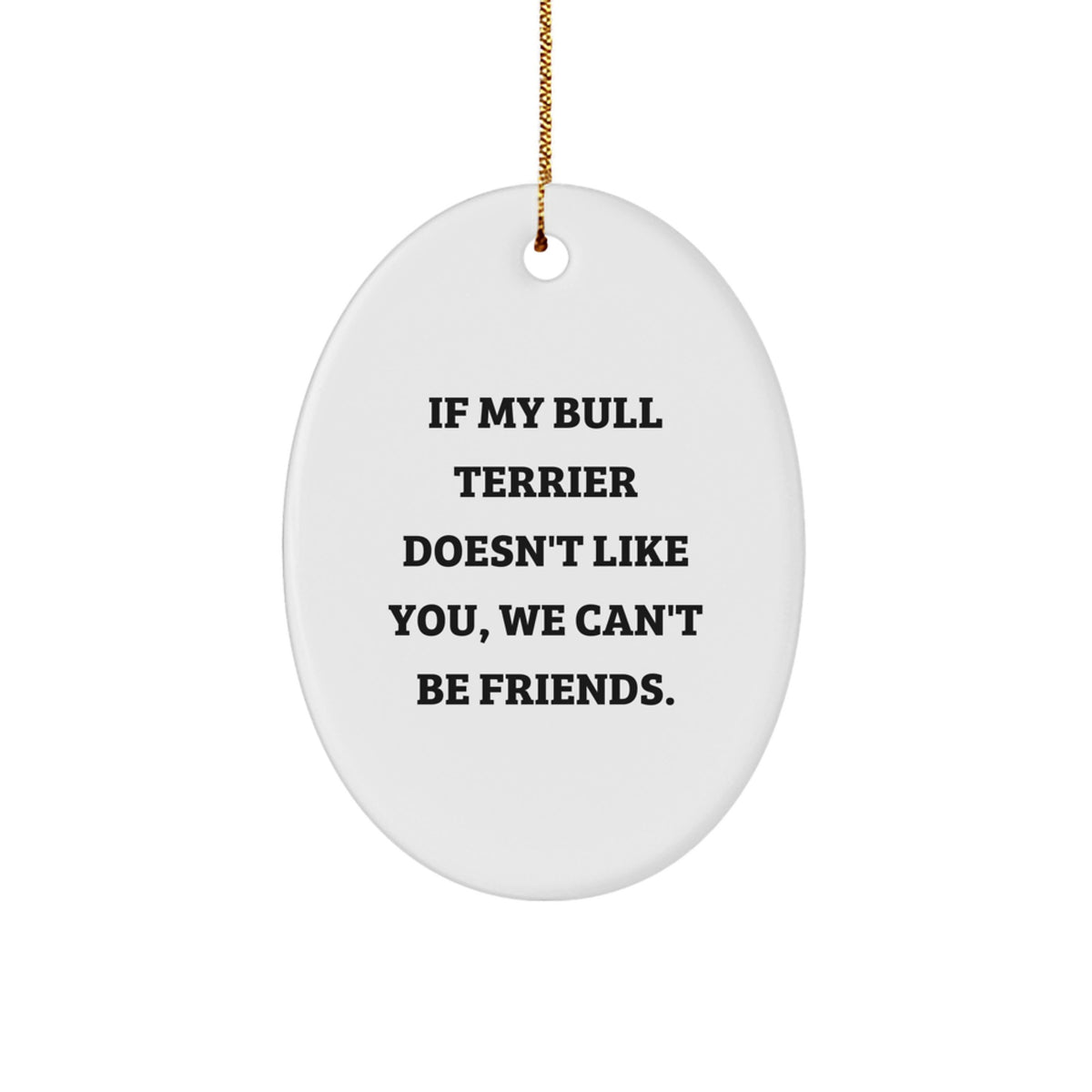 Funny Bull Terrier Dog Gifts for Men from Friends - Oval Ornament Quote 'If My Bull Terrier Doesn't Like You, We Can't Be Friends.' for Christmas - Image 1