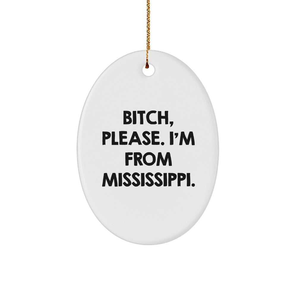 Southern Charm Gifts from Mississippi, B-tch, Please. I'm From Mississippi. Oval Ornament for Christmas, Perfect for Friends, Family, and Coworkers - Image 1