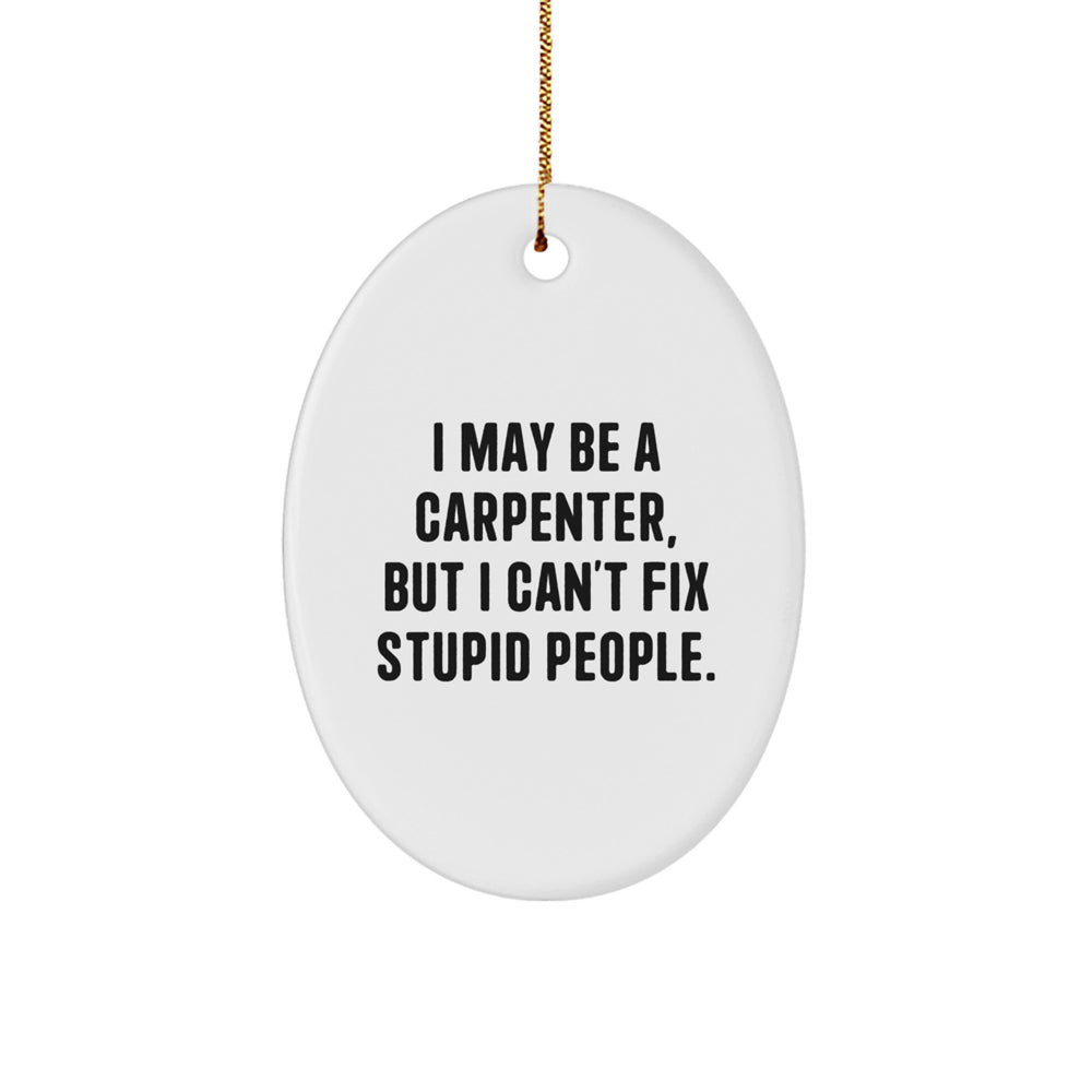 Funny Carpenter Oval Ornament - 'I May Be A Carpenter, But I Can't Fix Stupid People' Christmas Unique Gifts from Family to Friends - Image 1