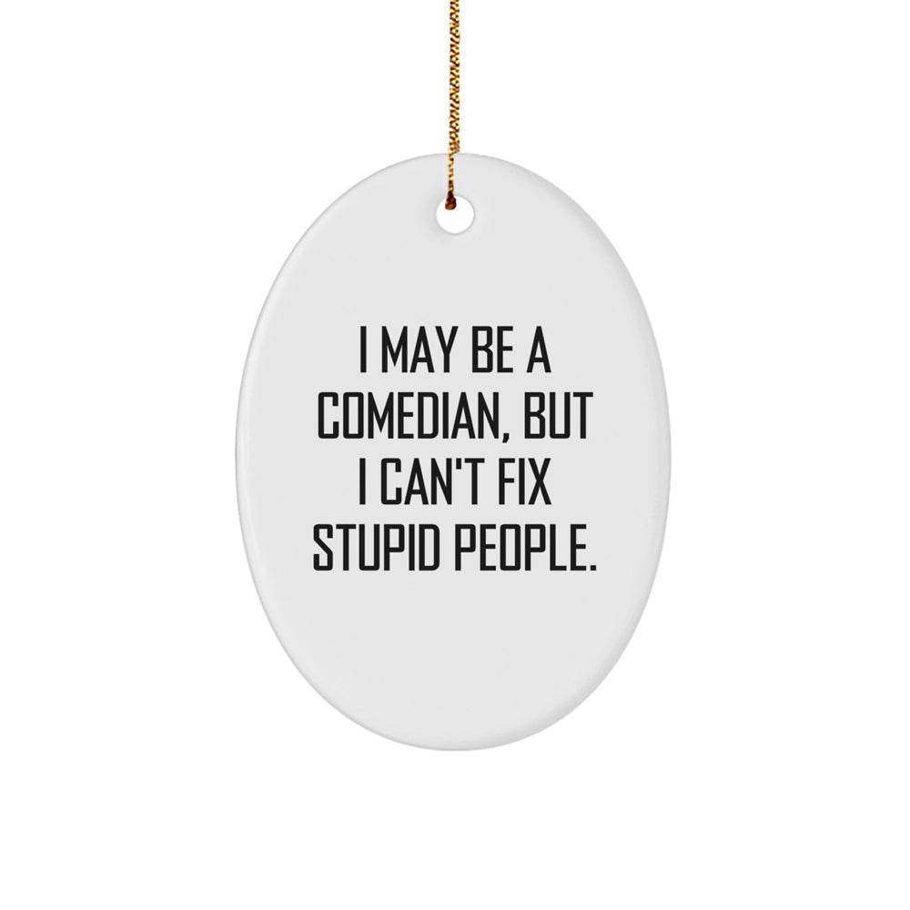 Funny Comedian Gifts for Men - Oval Ornament with Quote - 'I May Be A Comedian, But I Can't Fix Stupid People.' - Gifts from Family, Friends, or Coworkers - Christmas Unique Gifts for Comedian - Image 1