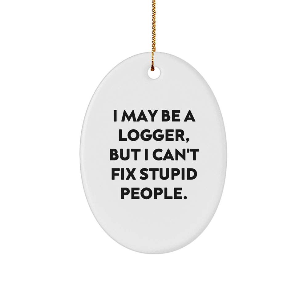 Funny Logger Gifts for Him, 'I May Be A Logger, But I Can't Fix Stupid People.' Oval Ornament, Christmas Unique Decoration - Image 1
