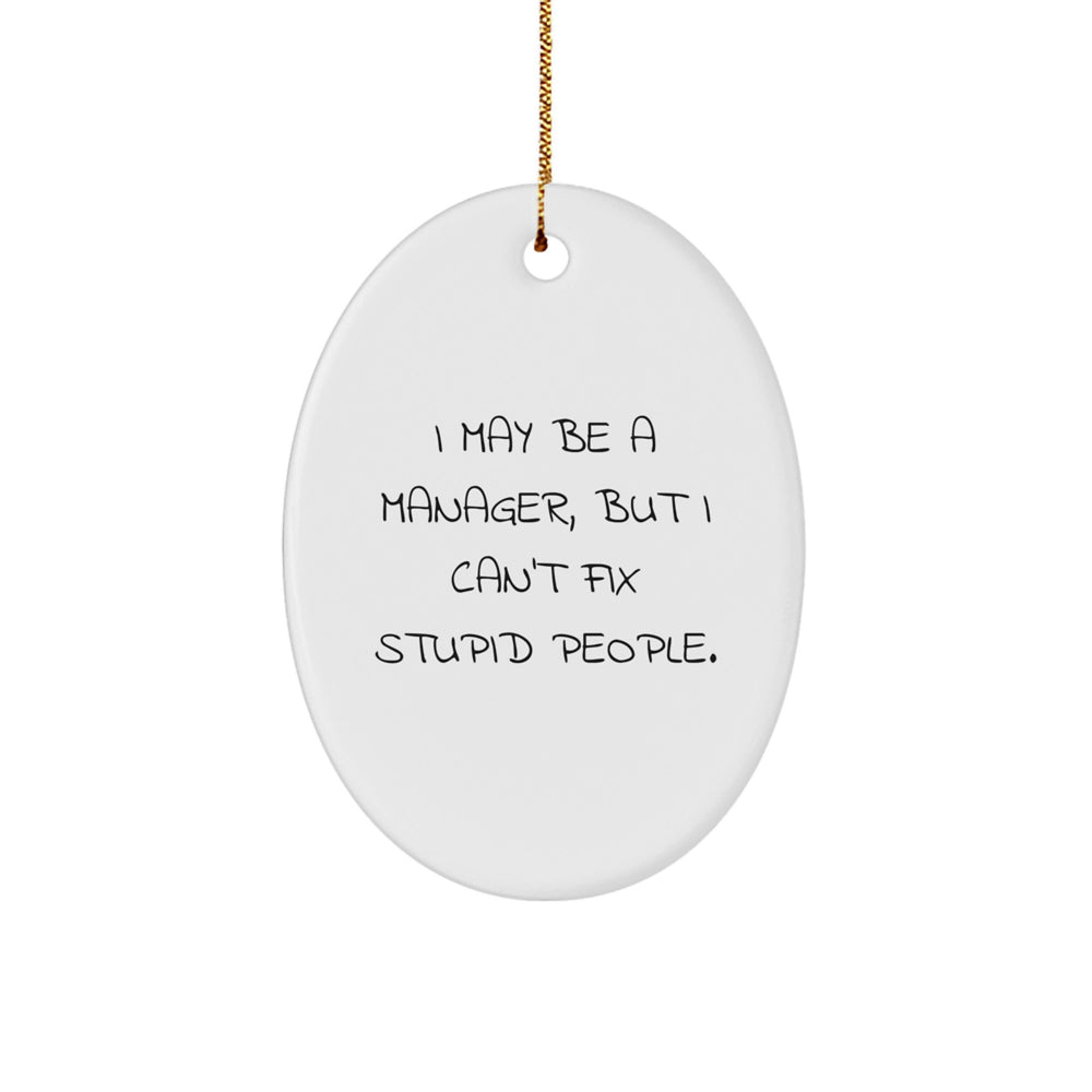 Manager Gifts Funny Oval Ornament I May Be A Manager But I Cant Fix Stupid People Christmas Decor - Image 1