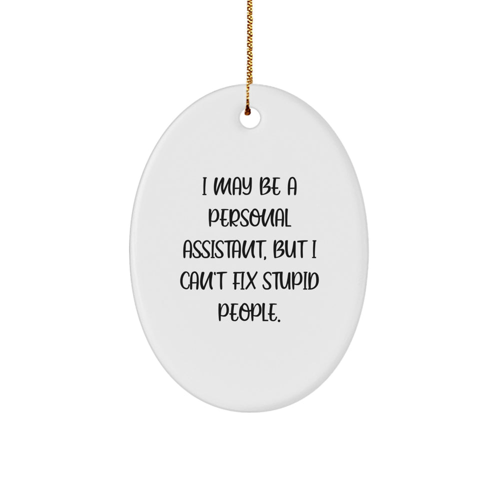 Gifts from Men to Personal Assistant Christmas Unique Oval Ornament Funny Quote I May Be A Personal Assistant, But I Can't Fix Stupid People. - Image 1