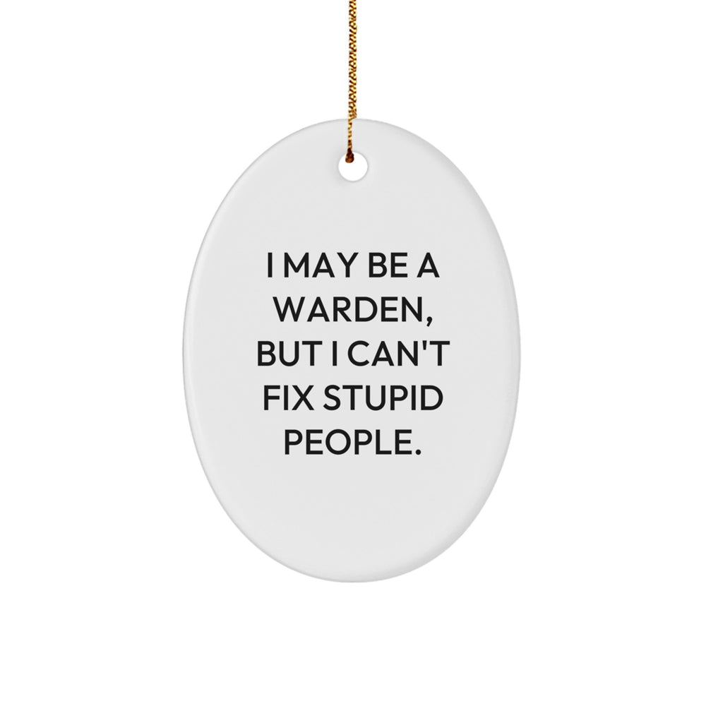 Funny Warden Oval Ornament, Gifts from Mom to Warden, I May Be A Warden But I Can't Fix Stupid People, Christmas Unique Gifts for Warden - Image 1