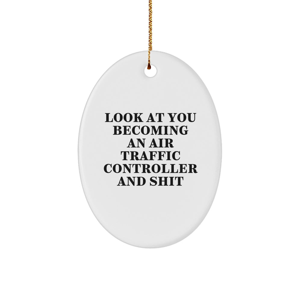 Funny Air Traffic Controller Christmas Unique Gifts Gifts for Air Traffic Controller Humor Oval Ornament - Unique Presents from Friends to Family and Coworkers - Image 1