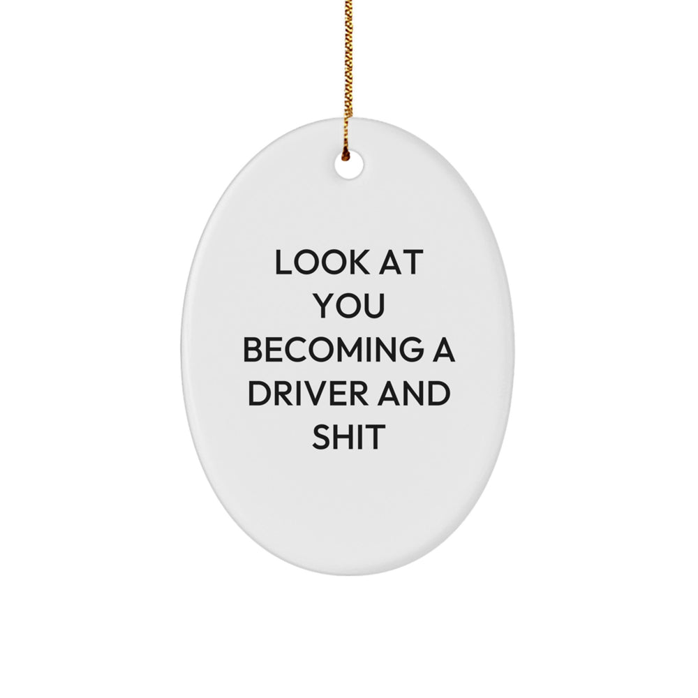 Funny Driver Gifts for Men, Oval Ornament, Look At You Becoming A Driver And Shit - Christmas Unique Ornament for Driver Lovers - Image 1