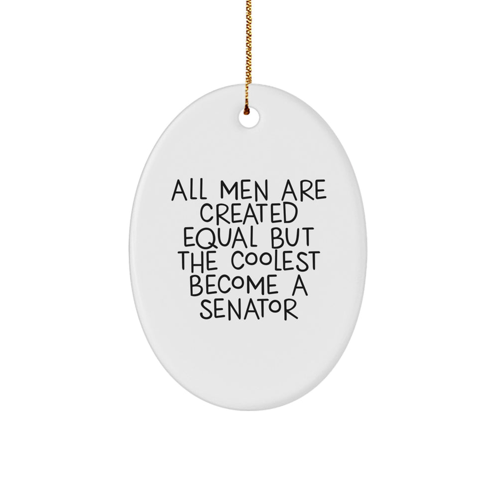 Funny Senator Gifts from Men for Christmas Unique Oval Ornament - 'All Men Are Created Equal But The Coolest Become A Senator' - Image 1