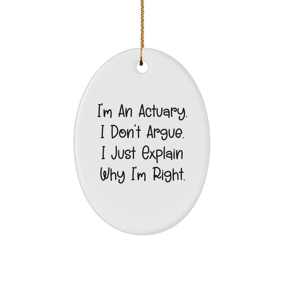 Funny Actuary Gifts from Friends, Oval Ornament I'm An Actuary. I Don't Argue. I Just Explain Why I'm Right., Christmas Unique Gifts for Actuary - Image 1