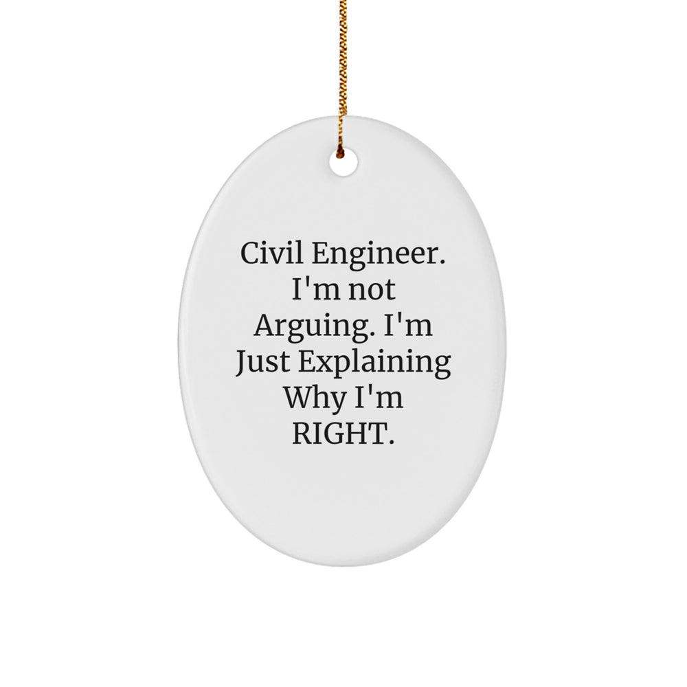 Funny Civil Engineer Gifts from Men to Friends - Oval Ornament, Explaining Why I'm Right, Christmas Unique Gifts - Image 1