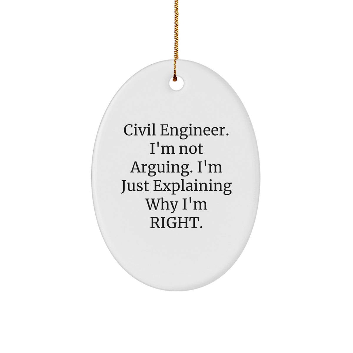 Funny Civil Engineer Gifts from Men to Friends - Oval Ornament, Explaining Why I'm Right, Christmas Unique Gifts - Image 1
