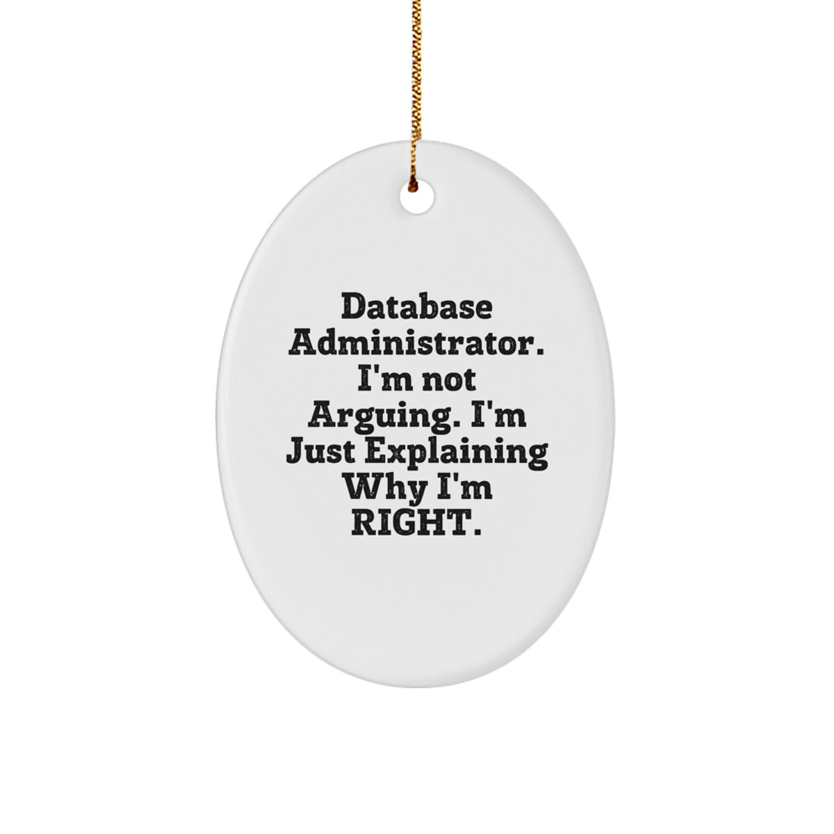 Funny Database Administrator Gifts for Coworkers - 'I'm Not Arguing, I'm Right' Oval Ornament - Christmas Unique Gifts from Men - Image 1