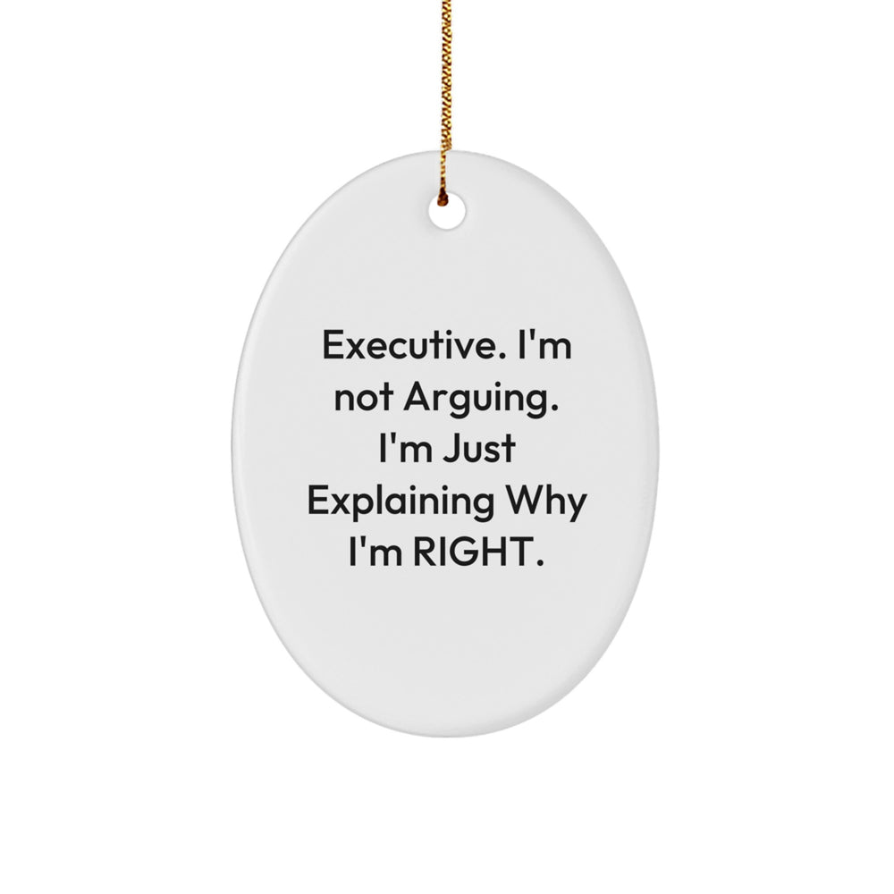 Funny Executive Oval Ornament, Ideal Gifts from Men to Executive Friends for Christmas, 'I'm Not Arguing, I'm Just Explaining Why I'm Right' Sublimation Printed Accent Decoration - Image 1