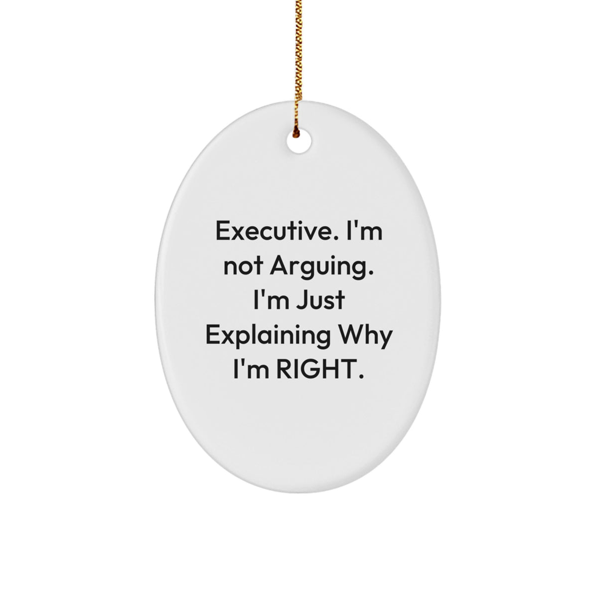 Funny Executive Oval Ornament, Ideal Gifts from Men to Executive Friends for Christmas, 'I'm Not Arguing, I'm Just Explaining Why I'm Right' Sublimation Printed Accent Decoration - Image 1