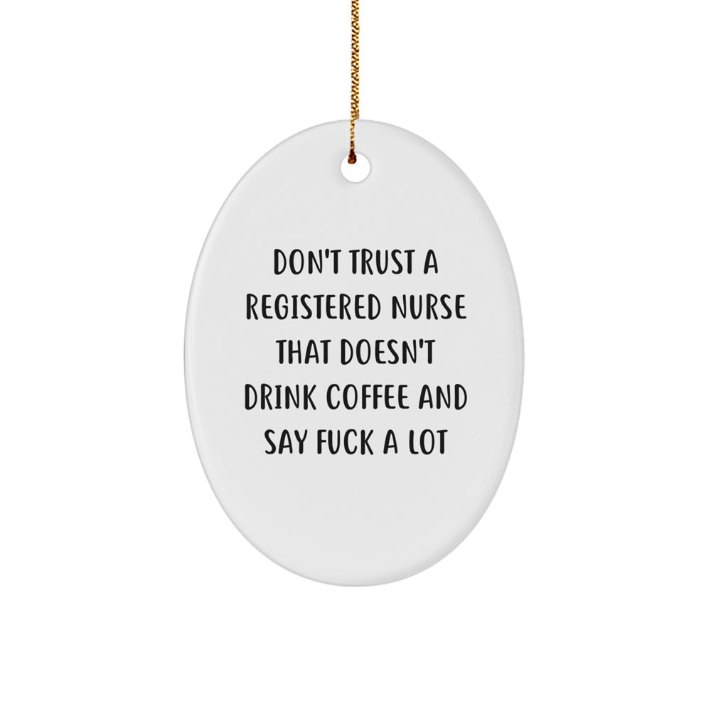 Funny Registered Nurse Gift for Coworkers, Oval Ornament with Quirky Quote, Christmas Unique Gifts from Men to Friends - Image 1