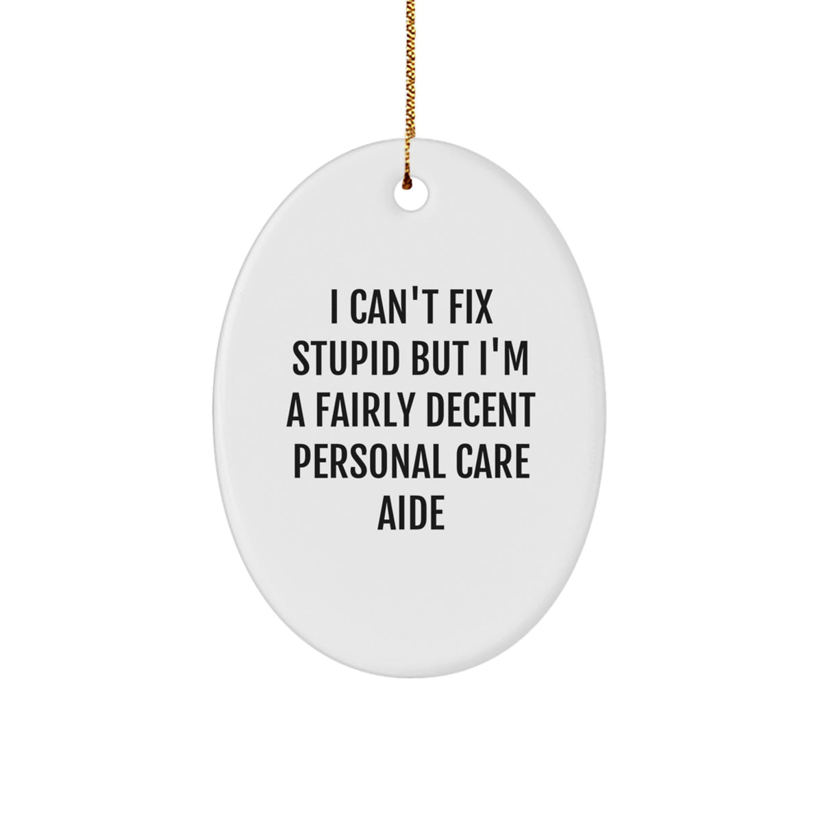 Funny Personal Care Aide Gifts from Men for Christmas Unique Gifts - Oval Ornament I Can't Fix Stupid but I'm Fairly Decent - Personal Care Aide Christmas Ornament - Image 1