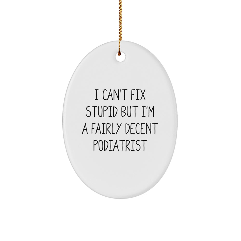 Funny Podiatrist Gift, 'I Can't Fix Stupid' Oval Ornament for Christmas, Gifts from Men to Podiatrists - Image 1