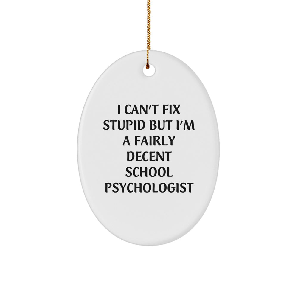 Funny School Psychologist Gifts for Men from Friends, Oval Ornament I Can't Fix Stupid But I'm A Fairly Decent School Psychologist Christmas Unique Gifts - Image 1