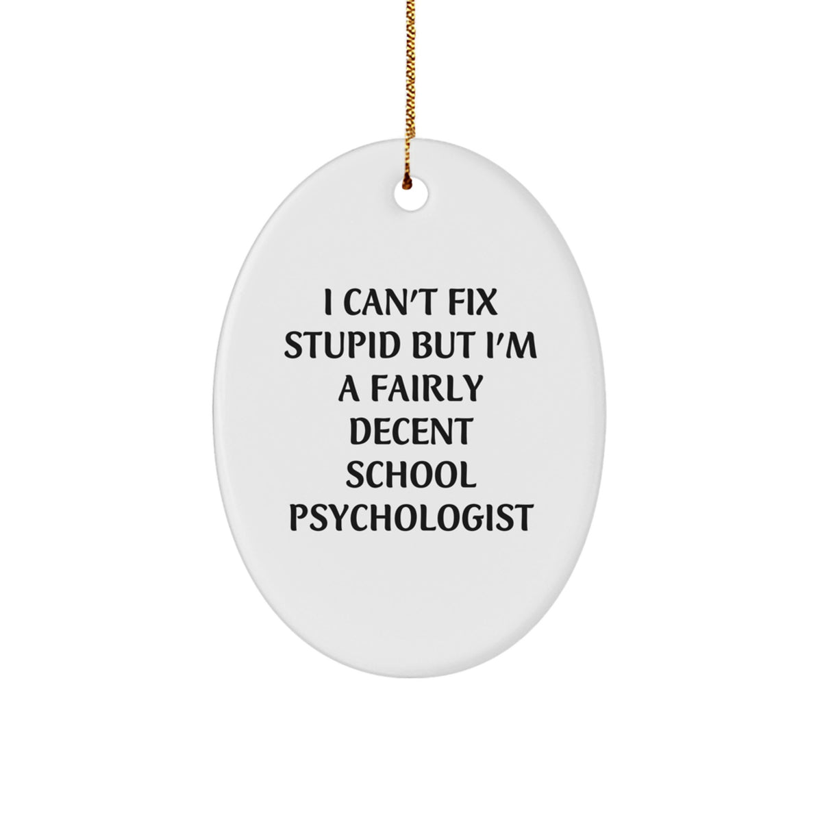 Funny School Psychologist Gifts for Men from Friends, Oval Ornament I Can't Fix Stupid But I'm A Fairly Decent School Psychologist Christmas Unique Gifts - Image 1