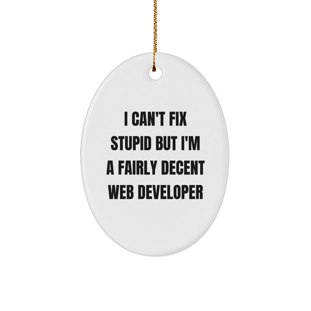 Funny Web Developer Gifts from Friends for Christmas Unique Oval Ornament - I Can't Fix Stupid - Image 1