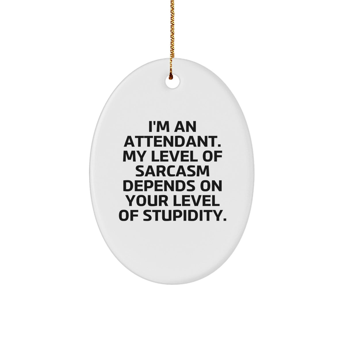 Funny Sarcasm Attendant Christmas Unique Gifts from Friends, Oval Ornament, I'm An Attendant. My Level Of Sarcasm Depends On Your Level Of Stupidity. Gifts for Men, Women, Coworkers, Family - Image 1
