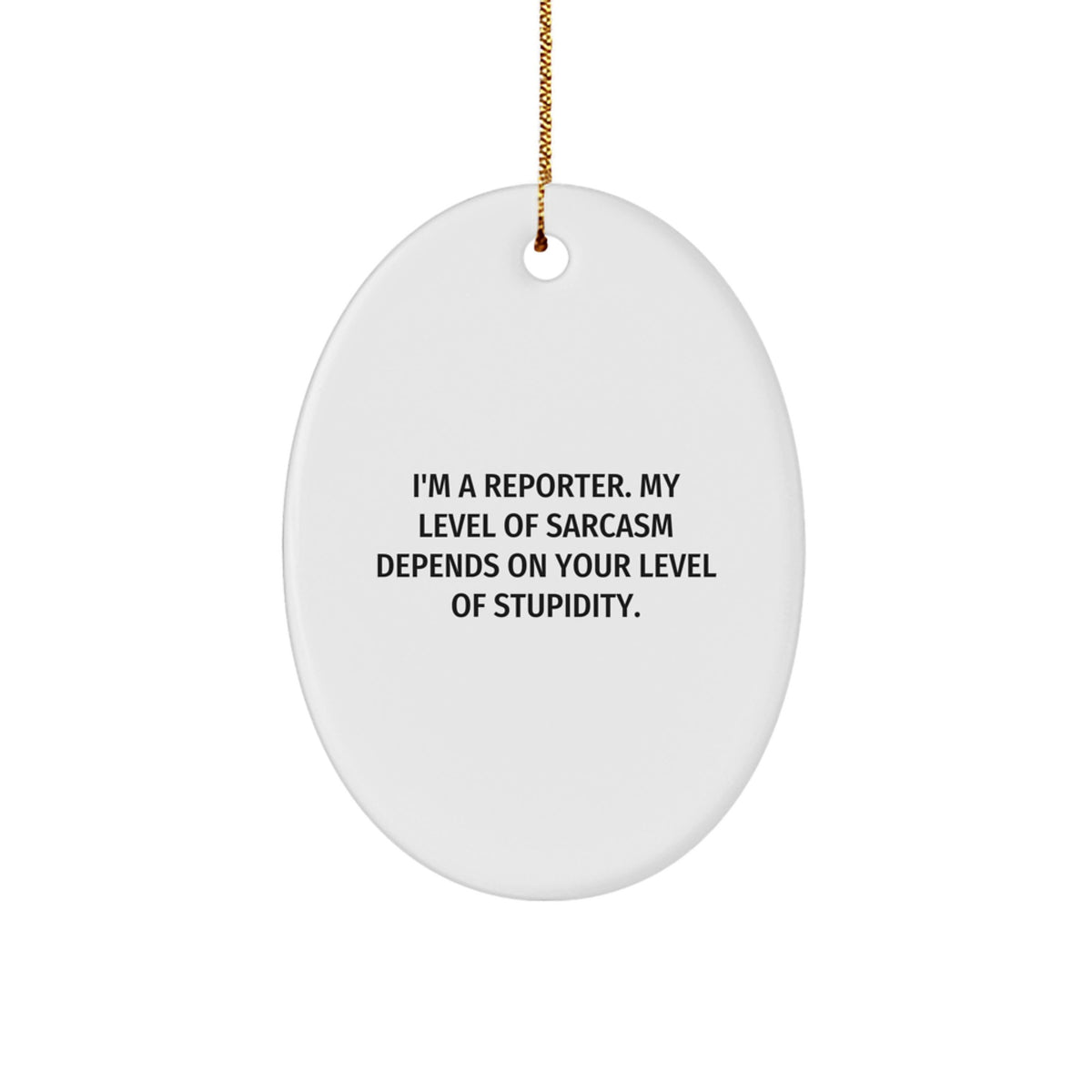 Reporter Themed Oval Ornament, Funny Sarcastic Gift for Reporter Friends Family, White Oval Shaped Ornament for Christmas Unique Gifts - Image 1