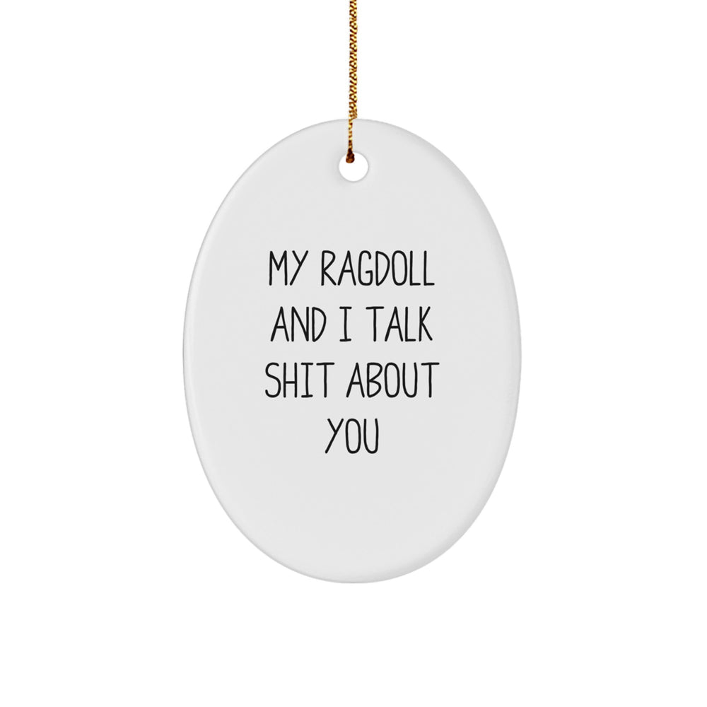 Ragdoll Cat Lover Gifts - My Ragdoll And I Talk Shit About You Oval Ornament, White, Funny Quote, Christmas Unique Gifts from Friends to Family - Image 1