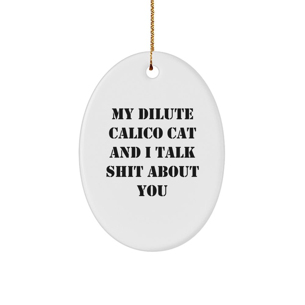 Dilute Calico Cat Gifts, Funny Quote Oval Ornament, Christmas Unique Gifts from Friends to Family - Image 1