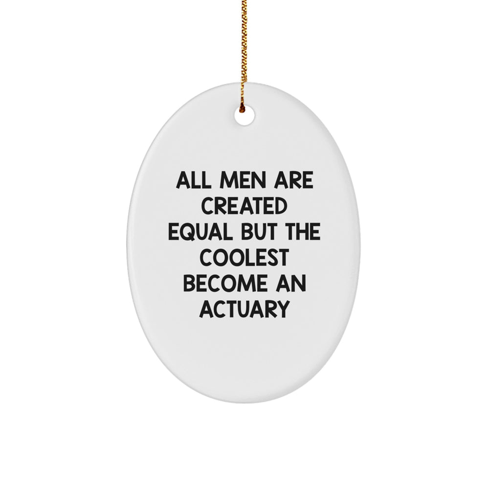 Funny Actuary Gifts for Men, Oval Ornament, 'All Men Are Created Equal But The Coolest Become An Actuary' Quote, Christmas Unique Gifts from Friends to Family - Image 1