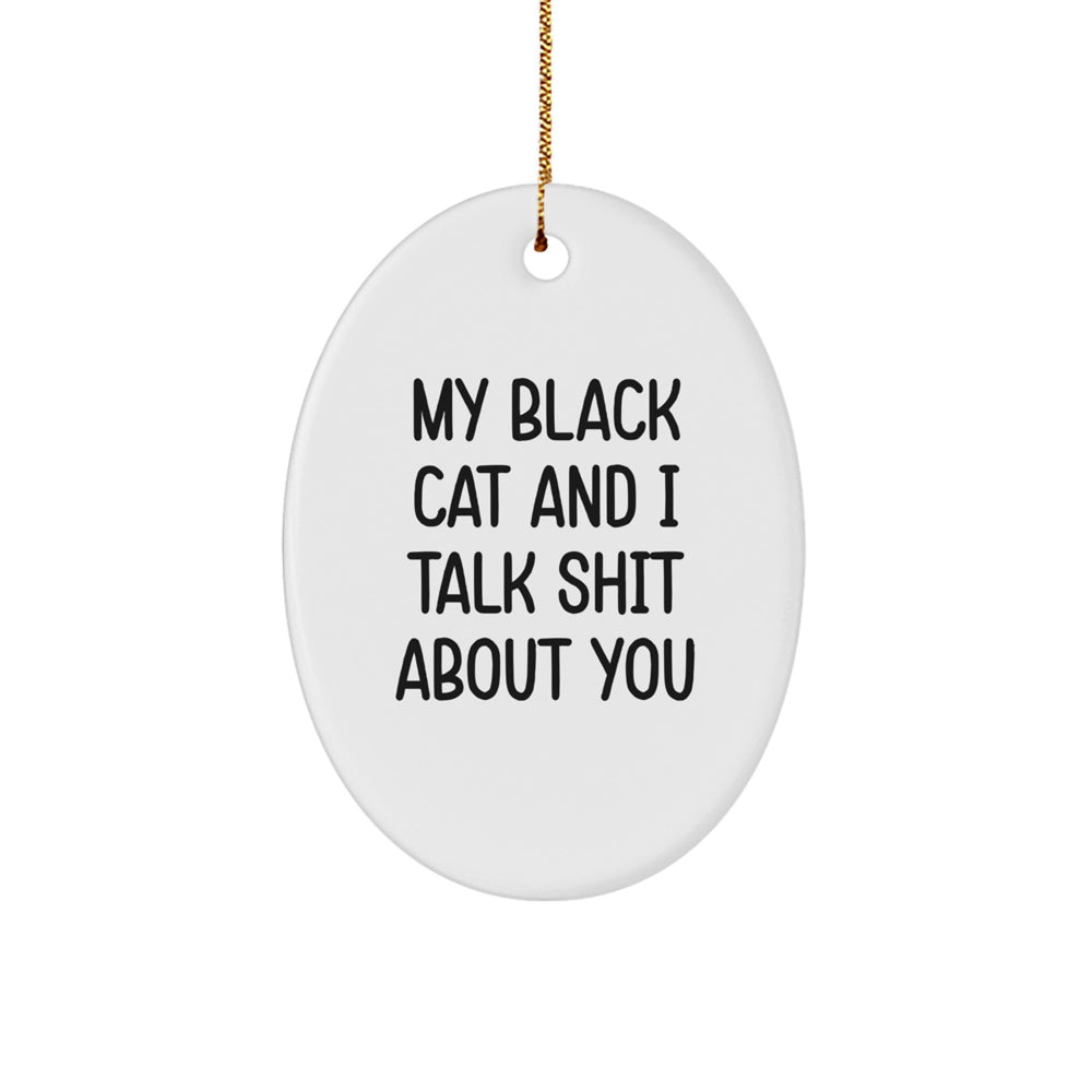 Funny Black Cat Gifts from Friends for Black Cat Lovers - Oval Ornament with 'My Black Cat And I Talk Shit About You' Quote - Unique Christmas Memorable Presents - Image 1