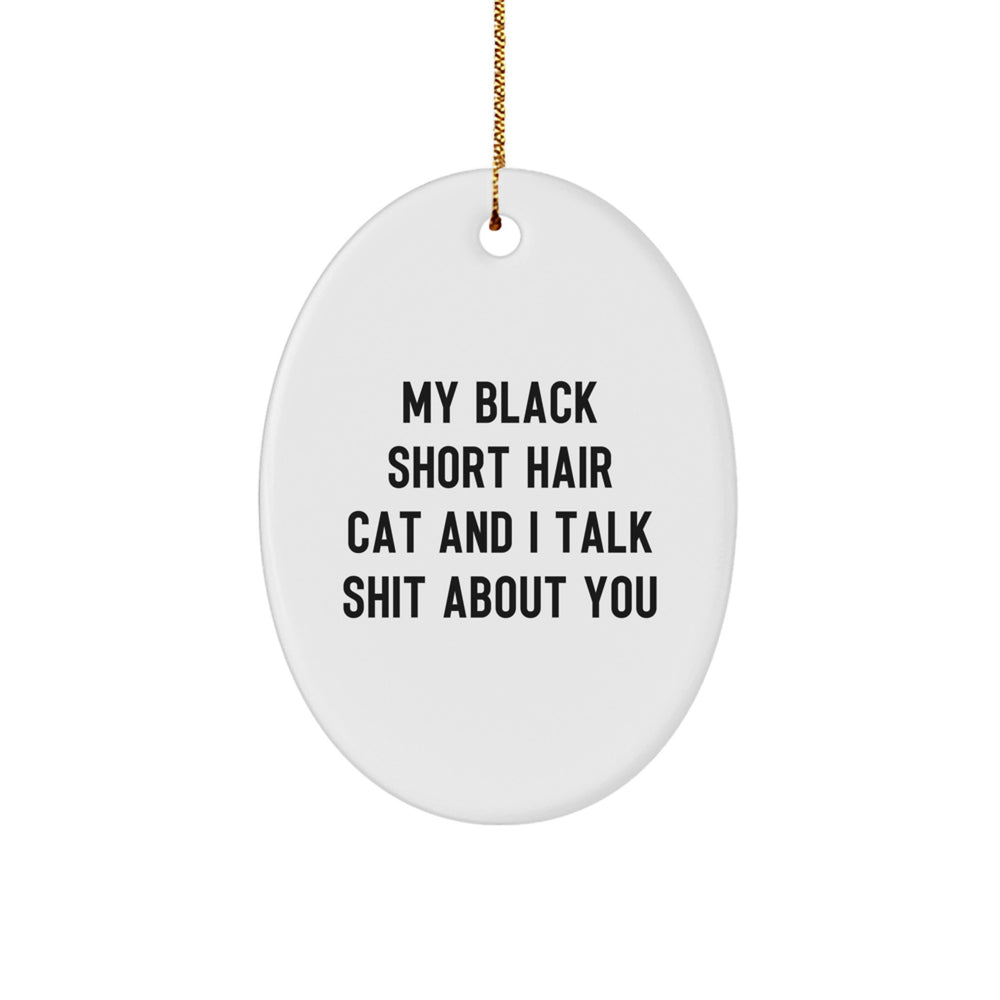 Funny Black Short Hair Cat Oval Ornament Gifts for Friends and Family - 'My Black Short Hair Cat And I Talk Shit About You' - Christmas Unique Gifts from Men to Women - Image 1