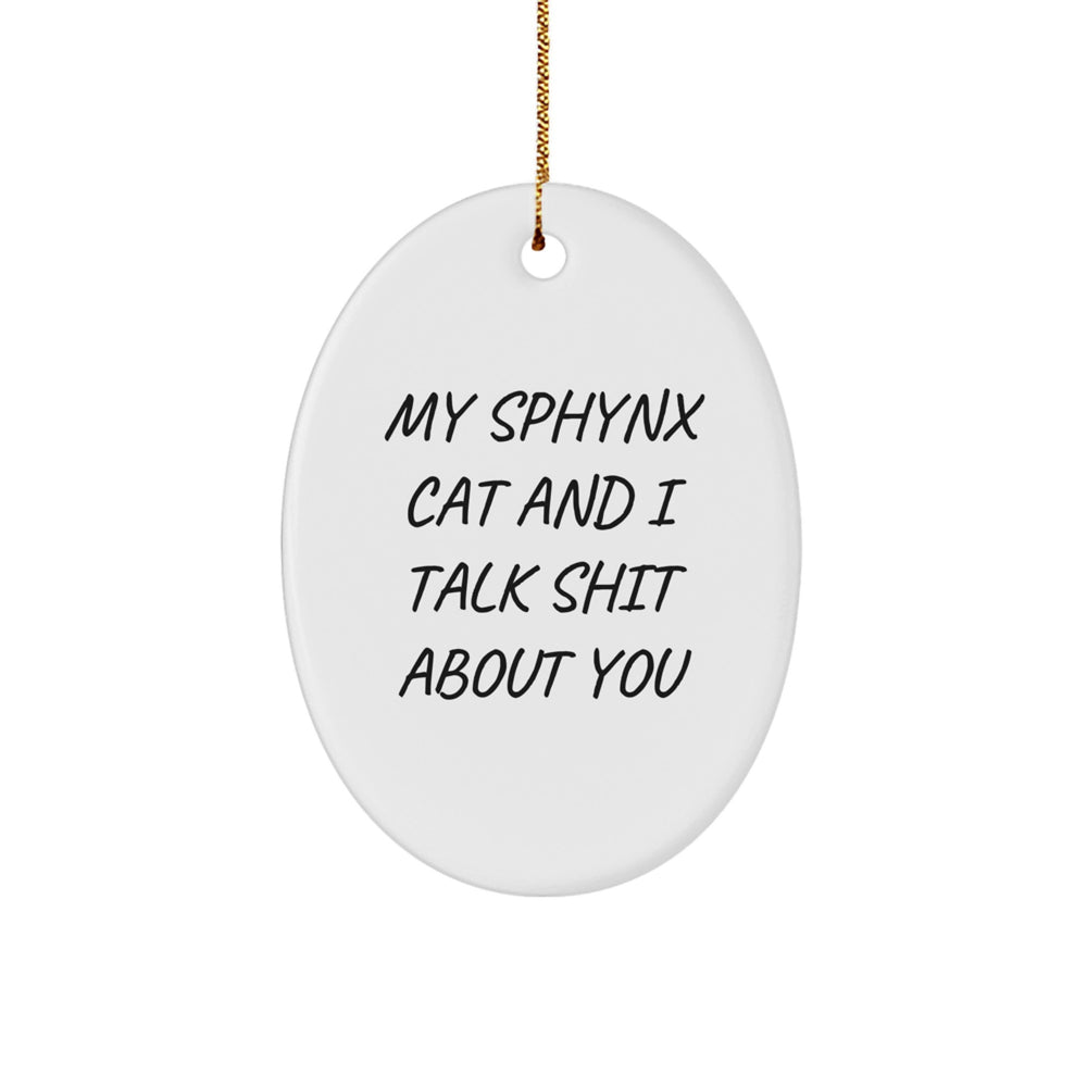 Funny Sphynx Cat Oval Ornament, Gifts from Men to Women Friends Family, Christmas Unique Gifts for Sphynx Cat Lovers - Image 1
