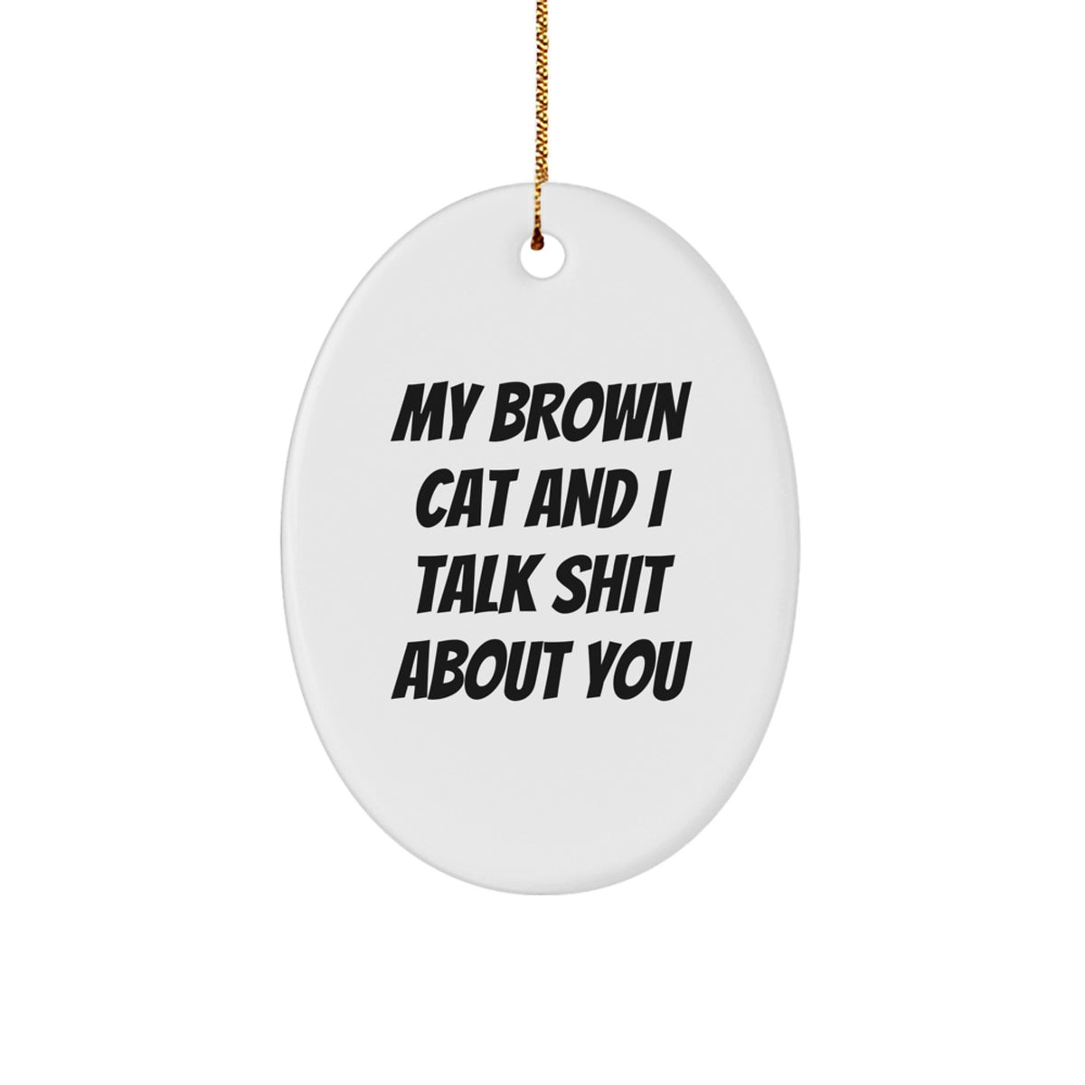 Funny Brown Cat Oval Ornament Gifts from Friends for Brown Cat Lovers - My Brown Cat and I Talk Shit About You - Christmas Unique Gifts - Image 1