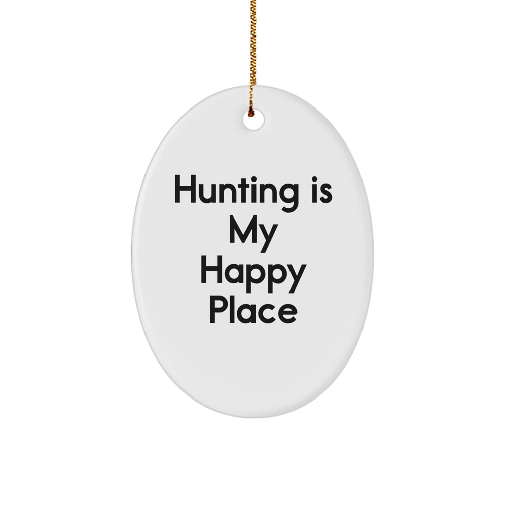 Hunting Gifts from Family - 'Hunting Is My Happy Place' Oval Ornament for Christmas - Image 1