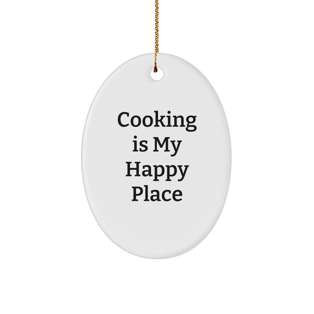 Cooking Gifts from Friends and Family - Oval Ornament with 'Cooking Is My Happy Place' Quote - Unique Christmas Memorable Presents for Cooking Enthusiasts - Image 1