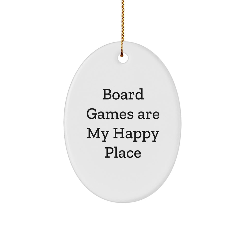 Board Games Gifts from Friends - 'Board Games Are My Happy Place' Oval Ornament for Christmas - Image 1