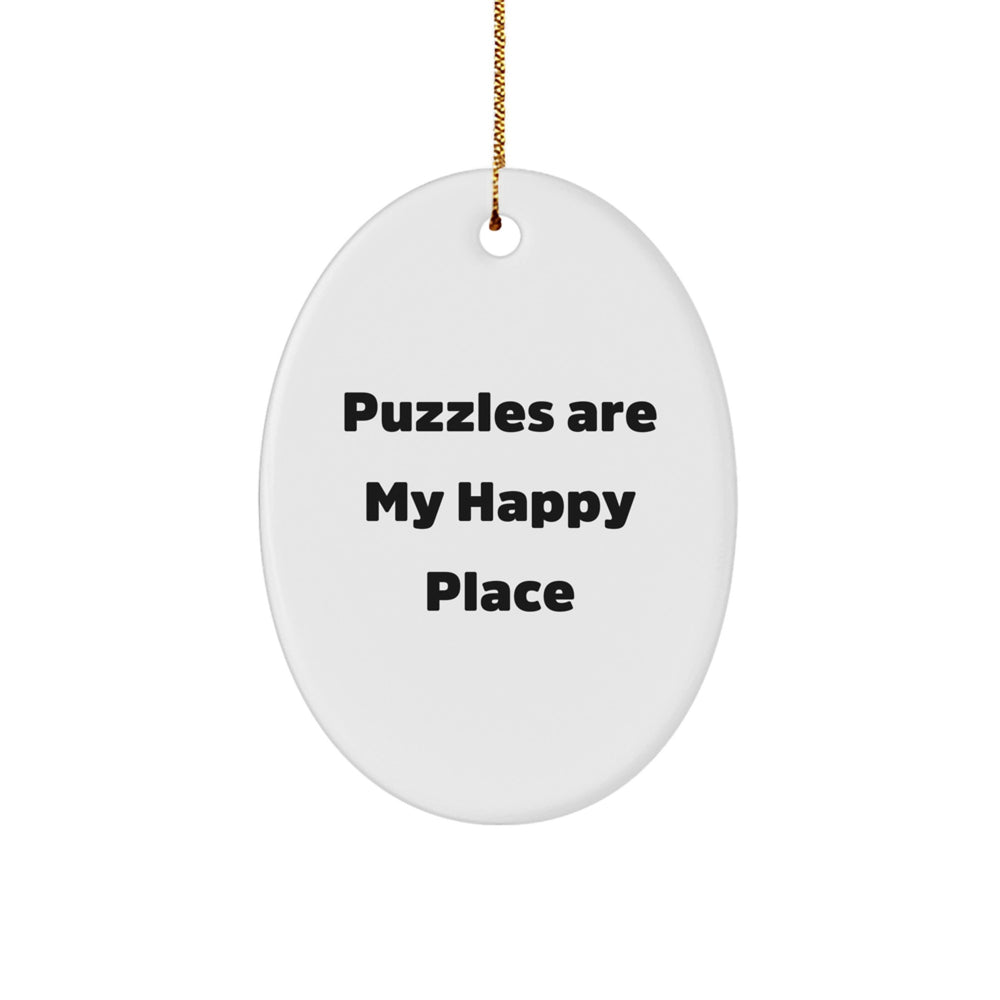 Puzzles Gifts for Friends from 'Puzzles Are My Happy Place' Oval Ornament, White, Christmas, Gifts for Puzzle Lovers - Image 1