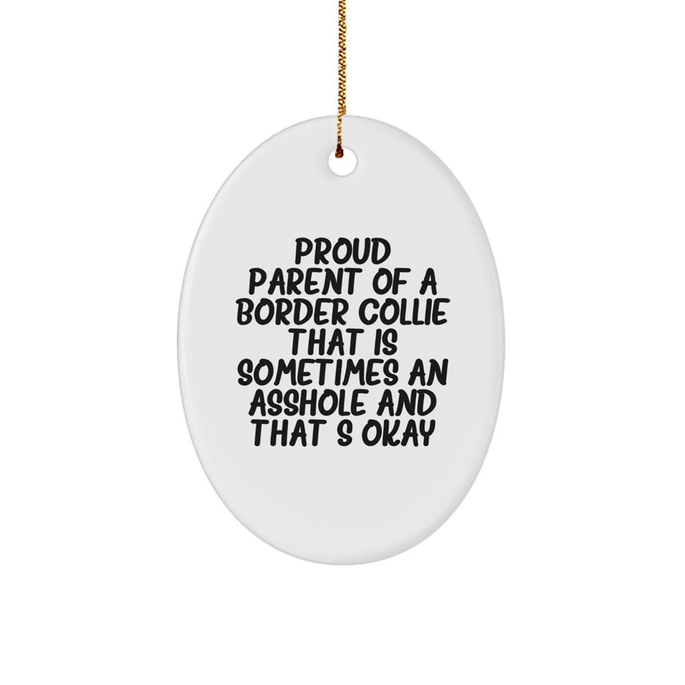 Proud Border Collie Parents' Funny Christmas Unique Gift for Friends - 'Asshole' Oval Ornament with Gold Cord from Gifts from Friends - Image 1