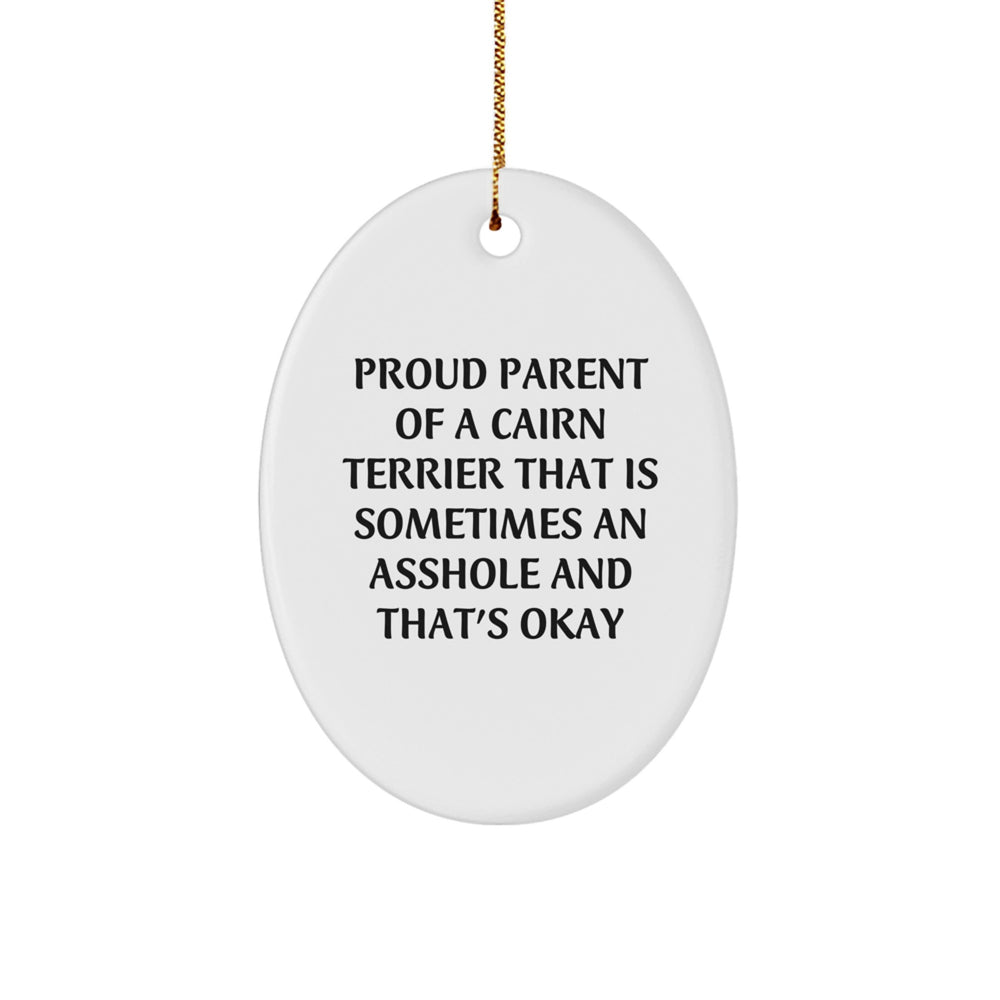 Cairn Terrier Dog Lover Gifts from Friends, Funny Oval Ornament for Christmas, Proud Parent Quote - Image 1