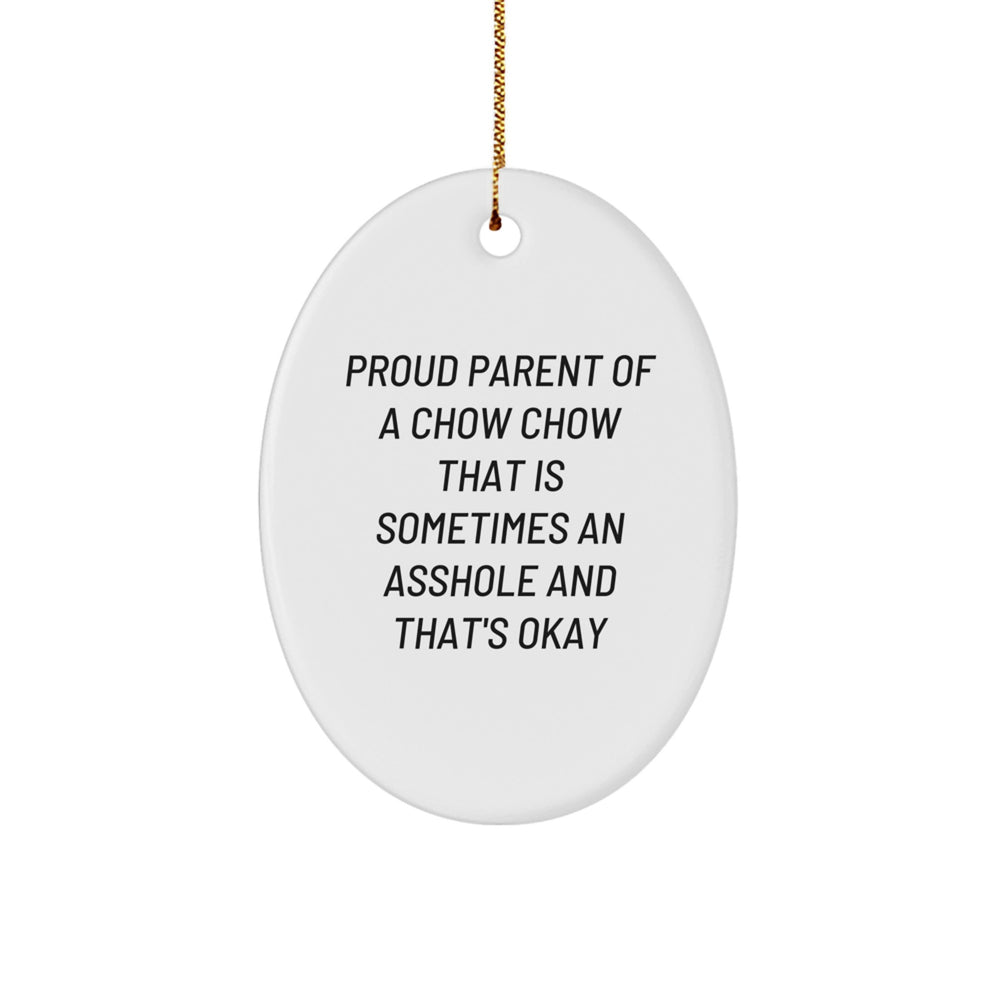 Chow Chow Dog Gifts from Friends - 'Proud Parent' Oval Ornament for Christmas Decorations, White, 3.25'' Tall - Gifts for Men, Women, Family and Friends - Image 1