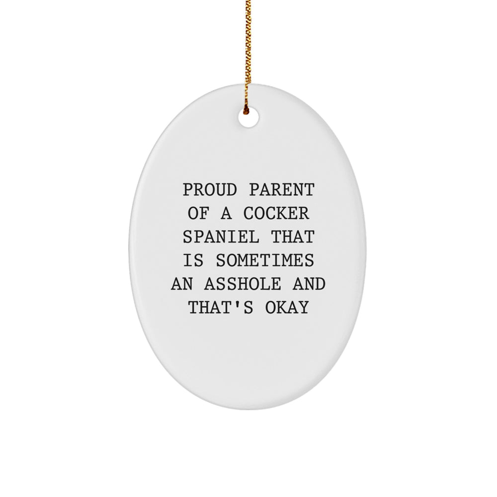 Funny Cocker Spaniel Dog Gifts for Men from Proud Parents - Christmas Unique Oval Ornaments, White Oval Shaped Decorations with Sublimation Finish - Image 1