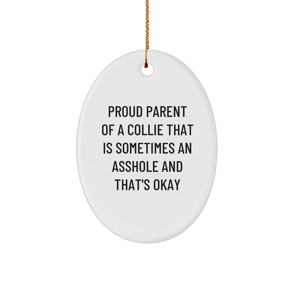 Funny Collie Dog Gifts from Proud Parents - Oval Ornament for Christmas, White, 3.25'' tall, 'Sometimes an Asshole' Humor - Image 1