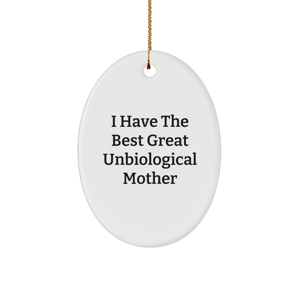 Funny Unbiological Mother Gifts for Her - Oval Ornament with 'I Have The Best Great Unbiological Mother' Quote, Christmas Unique Gifts from Men to Family - Image 1