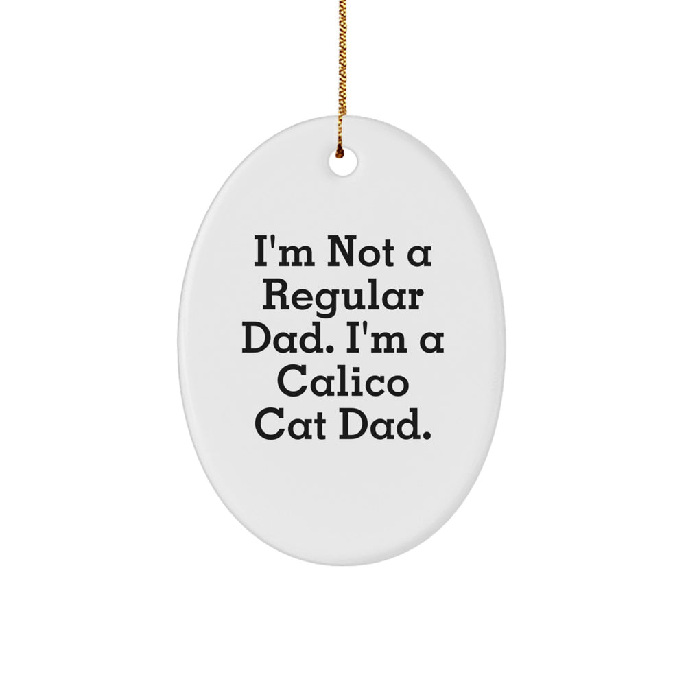 Calico Cat Dad Funny Christmas Unique Gift, Oval Ornament for Men, Cute Calico Cat Lover Present, Funny Quote I'm Not A Regular Dad, Personalized Calico Cat Gifts - Image 1