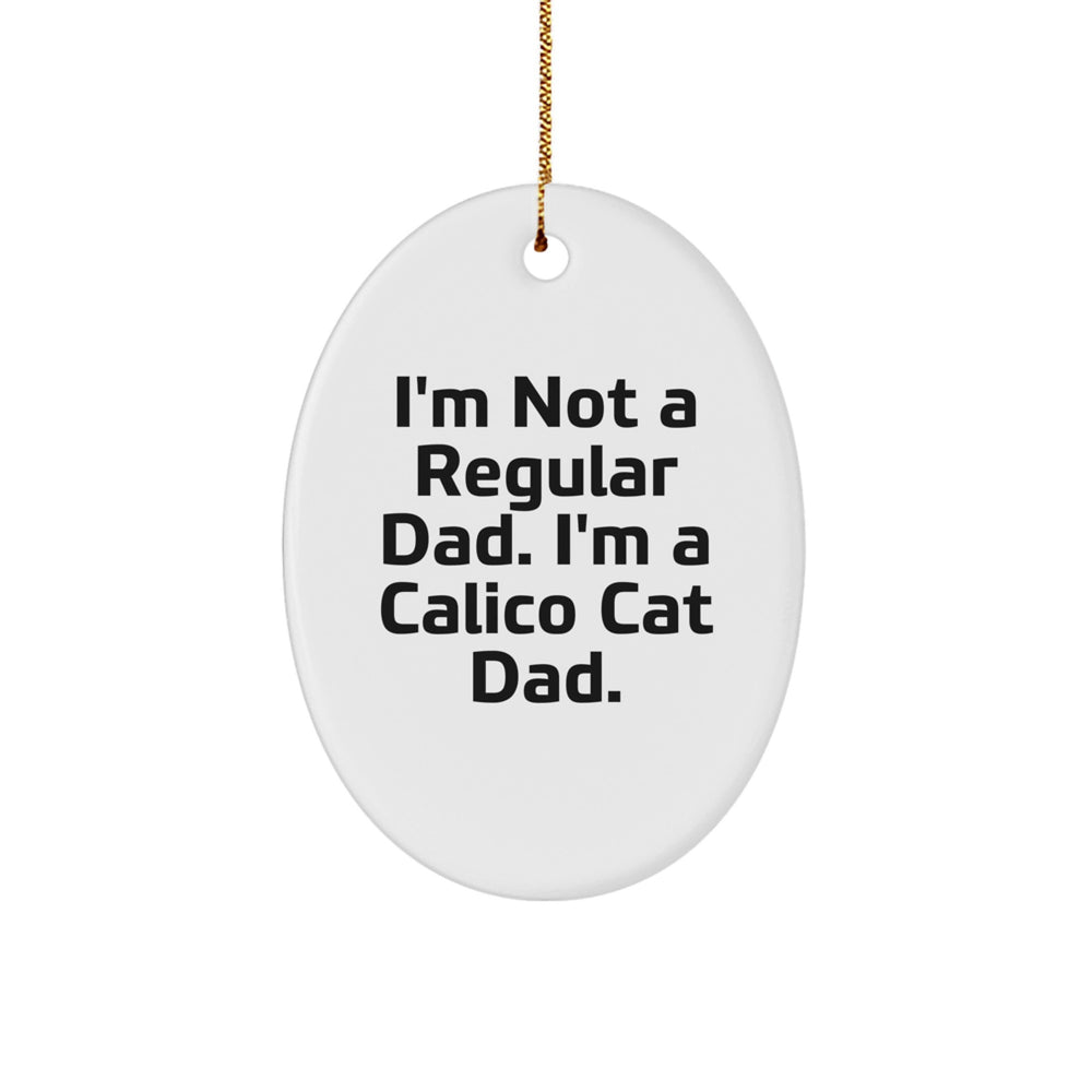 Funny Calico Cat Dad Christmas Unique Gifts for Men from Friends, Oval Ornament with Quote, Unique Christmas Memorable Presents - Image 1
