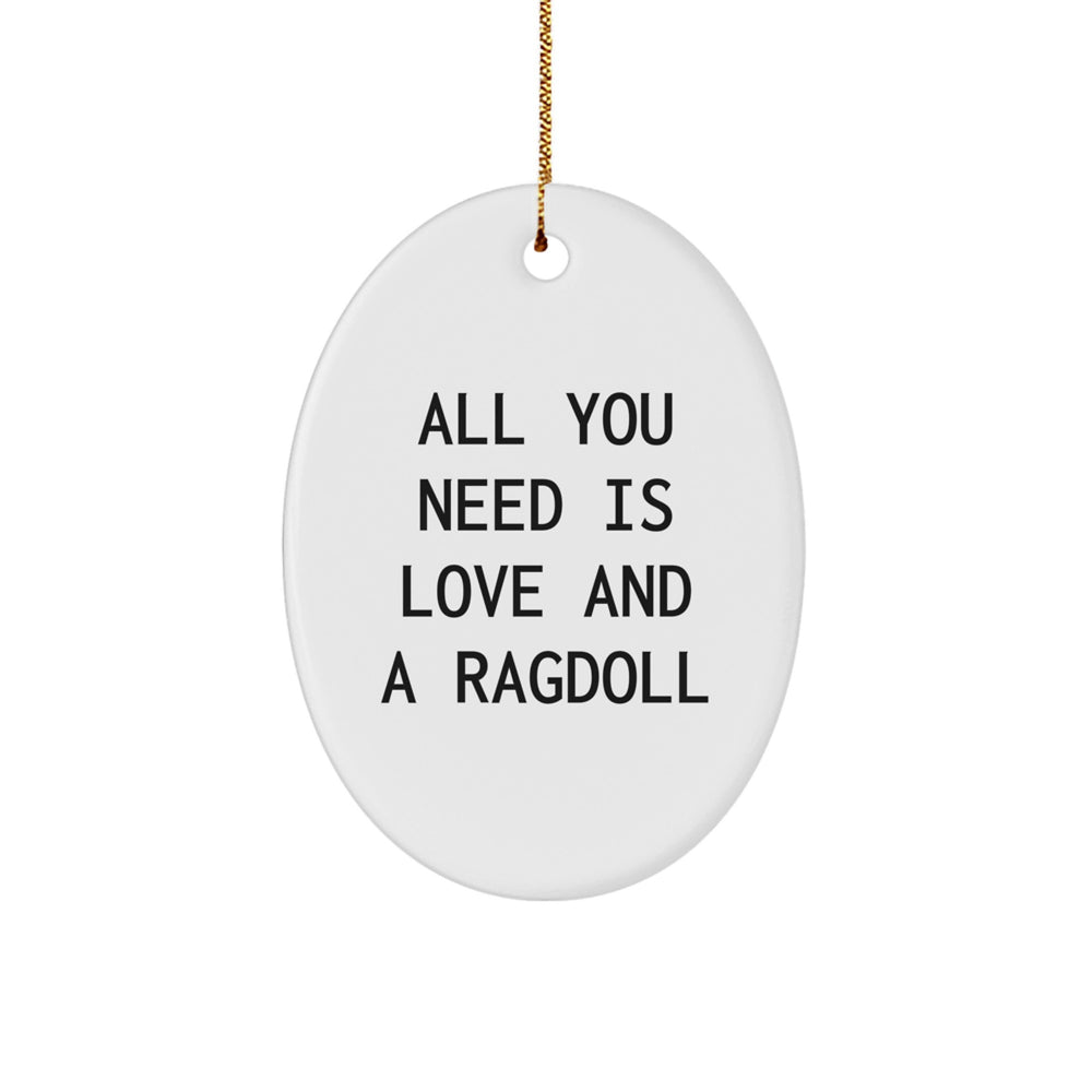 Ragdoll Cat Christmas Unique Gifts from Friends for Lovers of Furry Friends, Oval Ornament with Quote 'All You Need Is Love And A Ragdoll', White, 3.25'' Tall, Handcrafted, Durable, and Vibrant - Image 1