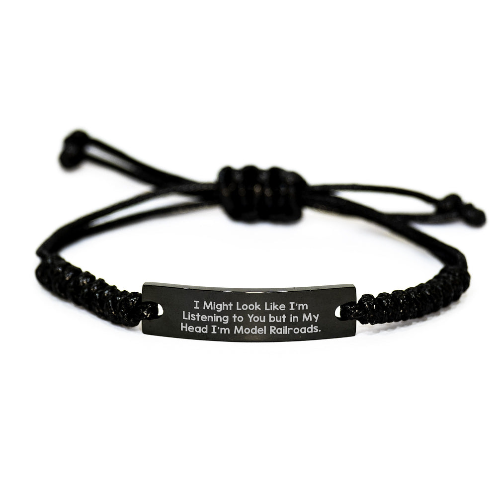 Model Railroads Gifts for Men, Funny Quote Rope Bracelet, Gifts from Friends, Adjustable Black Stainless Steel Rope Jewelry, Model Railroads Enthusiast Graduation Unique Gifts - Image 1