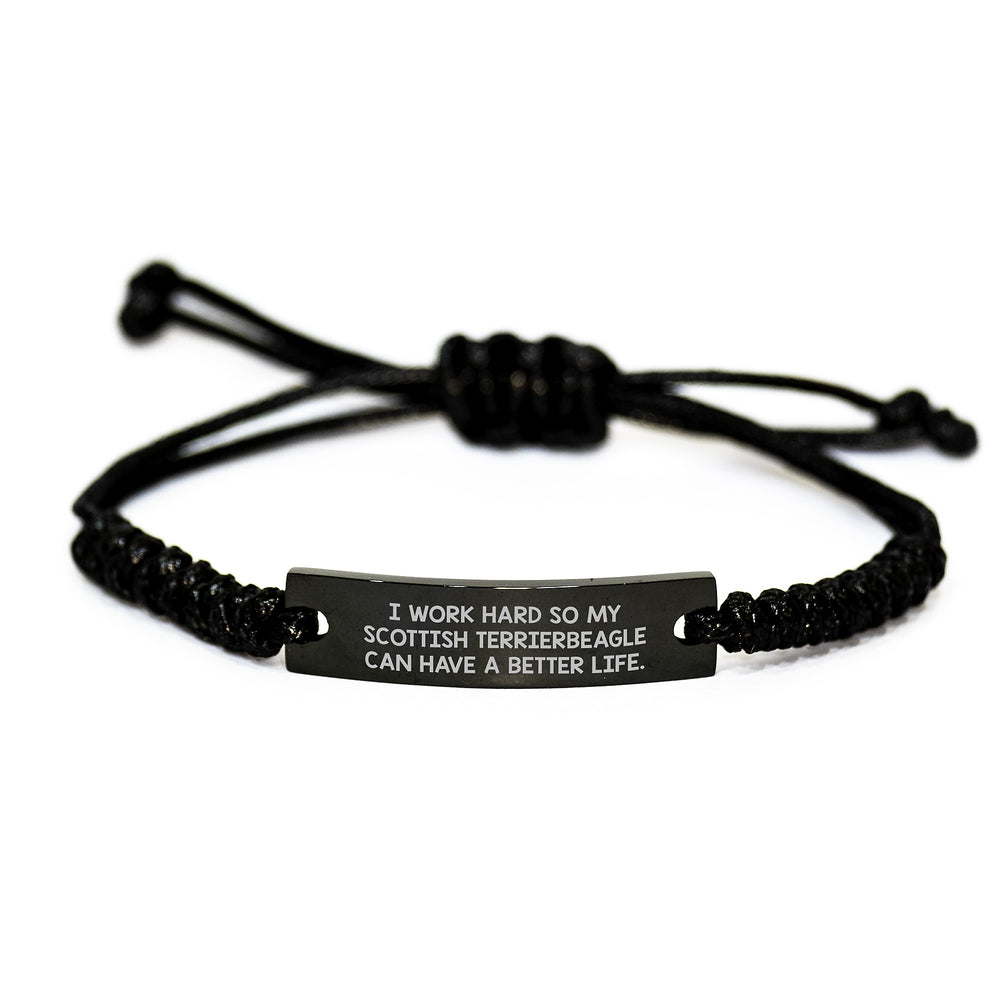 Gifts from Men for Scottish Terrier Dog Lover's Birthday - Inspirational Quote Rope Bracelet, Adjustable Black Rope with Engraved Black Stainless Steel - Image 1