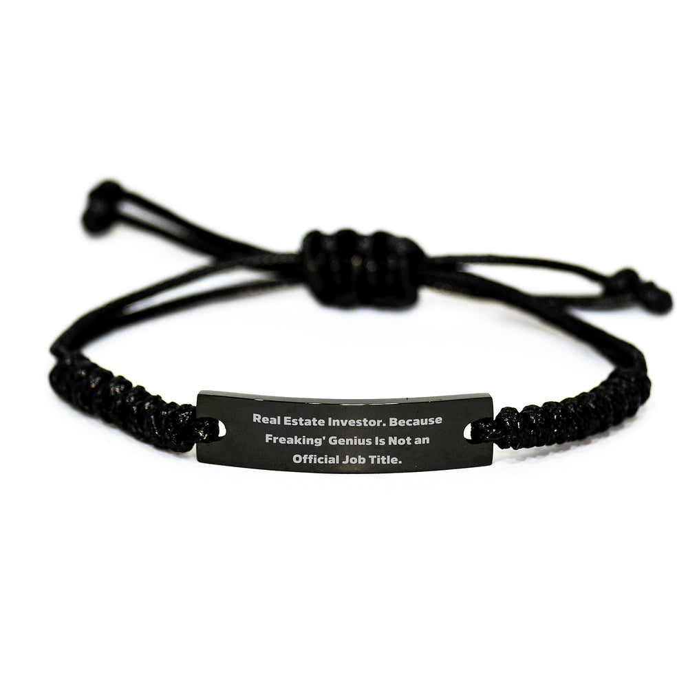 Real Estate Investor Rope Bracelet, Funny Quote, Birthday Unique Gifts for Men, Black Stainless Steel with Interlaced Rope, Gifts from Family and Friends - Image 1