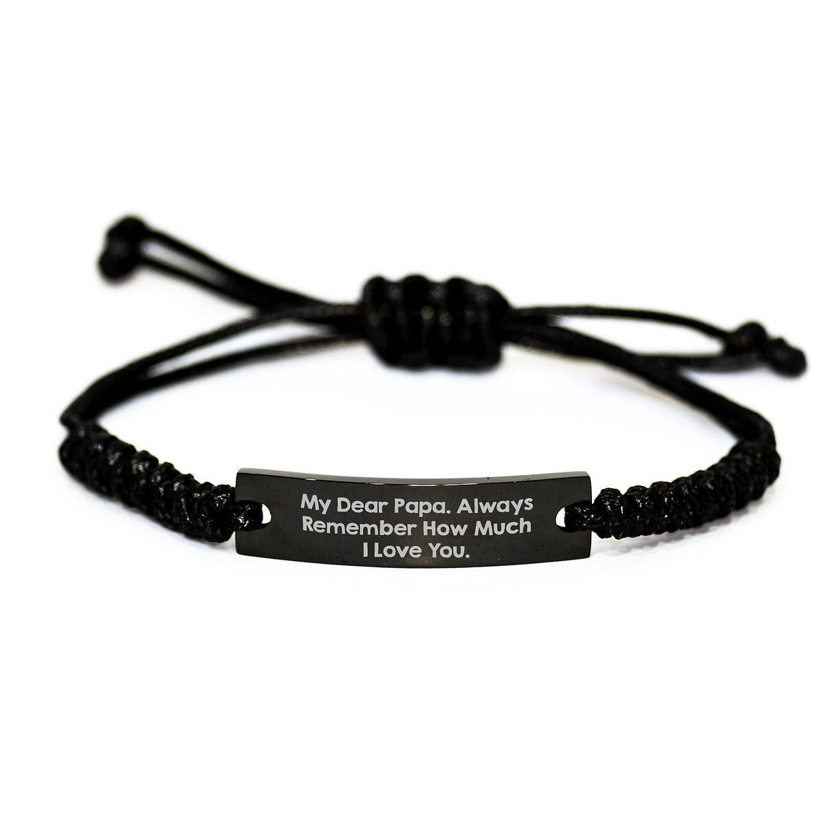 Papa's Proud Rope Engraved Black Stainless Steel Rope Bracelet, Graduation Unique Gifts from Family, 'My Dear Papa. Always Remember How Much I Love You.' - Image 1