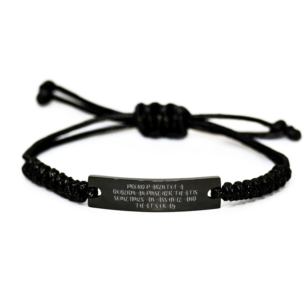 Funny Doberman Pinscher Dog Rope Bracelet Gifts from Friends for Birthday, Proud Parent Quote - Image 1